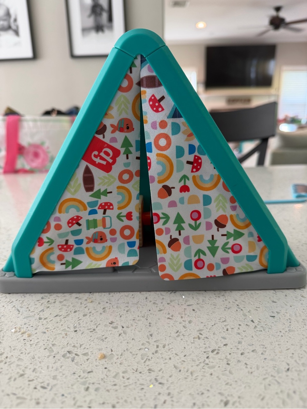 Fisher-Price Teal Tent Playset with Multicolor Patterned Fabric Panels